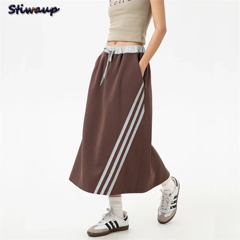 Женская черная юбка модные длинные юбки в Корейском стиле для женщин трендовая