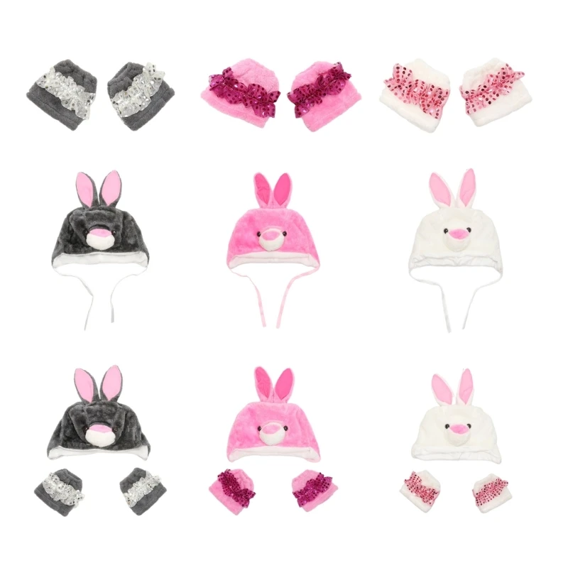 Halloween Animal Costume Set Bunny Ears  Hand Sleeve Bunny Accessories for Easter Cosplay Birthday Performances T8NB