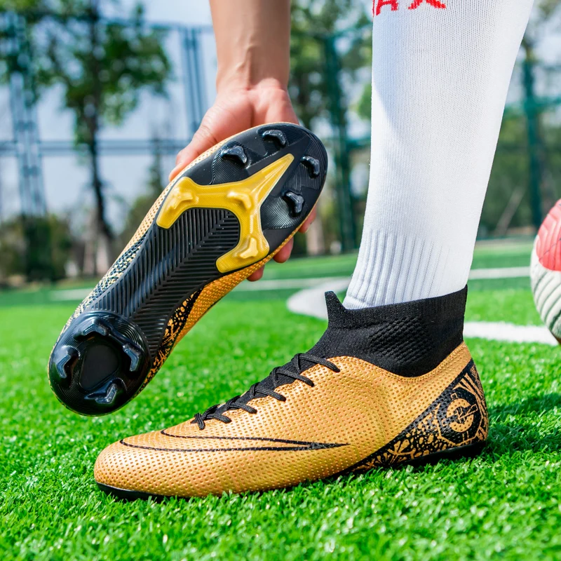 Adult Professional FG/TF Soccer Shoes Non-Slip Long Spike Football Boots Young Kids High Ankle Cleats Grass Soccer Sneakers