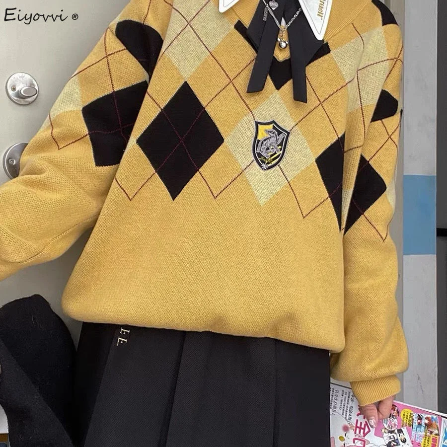 

Yellow Sweater Women Lingge Knitted Pullover College Students Long Sleeve JK Uniform Top Designer Japenese Preppy Style Sweaters
