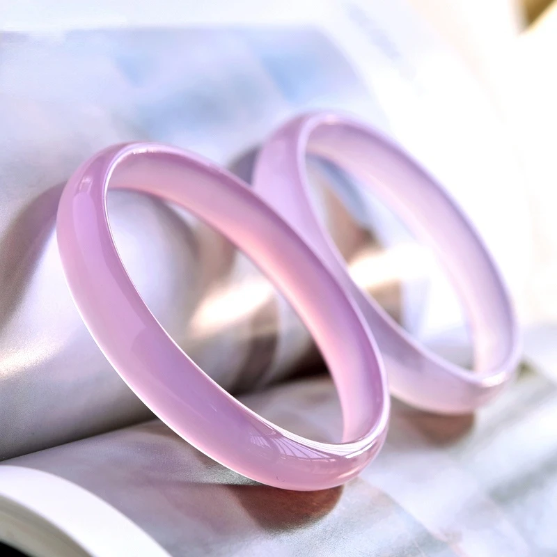 

Ice powder chalcedony bracelet female natural agate ice pink crystal girl round strip wide and narrow bracelet