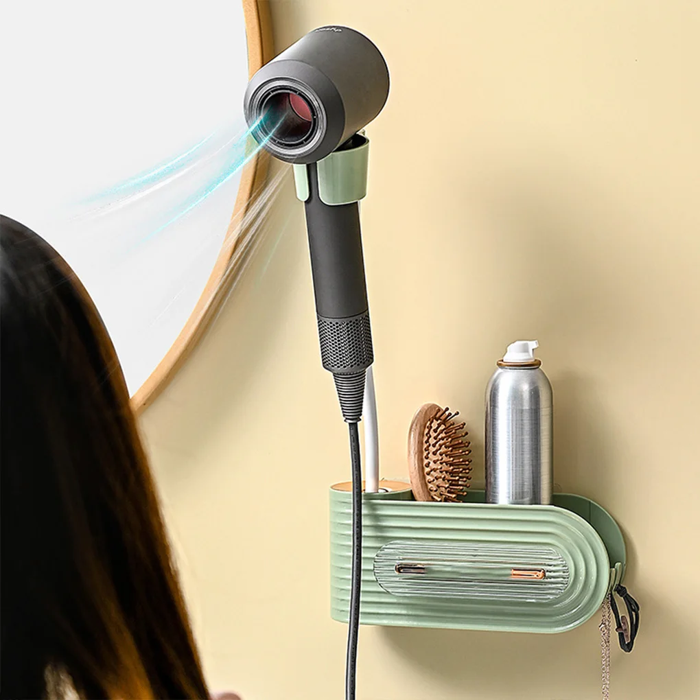 

Hair Dryer Holder Plastic Wall Mounted Bathroom Blower Rack Household Multi-purpose Organizing Bracket Light Green