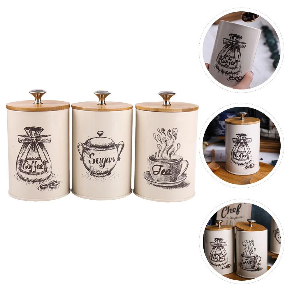 

3 Pcs Candy Jars Lids Storage Tank Tea Thicken Durable Coffee Galvanized Iron Dust-proof Kitchen