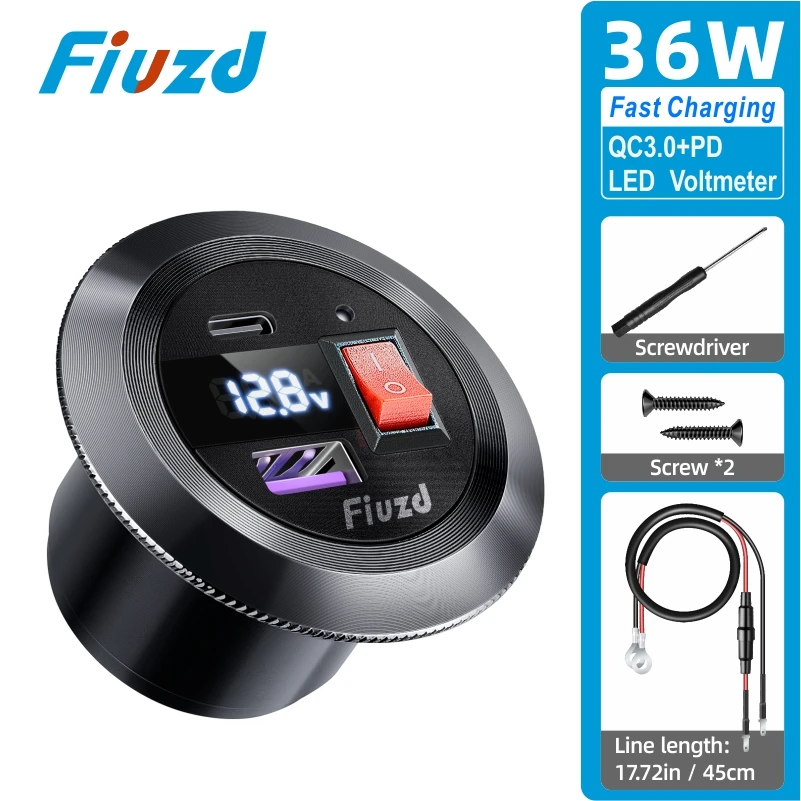 

USB-розетка 12 В/24 В, 36 Вт QC3.0 и PD Type C, 3 порта, автомобильное зарядное устройство, адаптер для зарядки, адаптер для 12 В, 24 В, мотоцикл, лодка, Marin