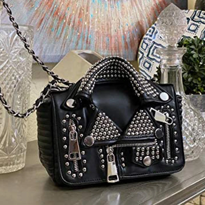 

Luxury Designers Women Leather Shoulder Bags Handicraft Rivet Jacket Punk Style Messenger Bags