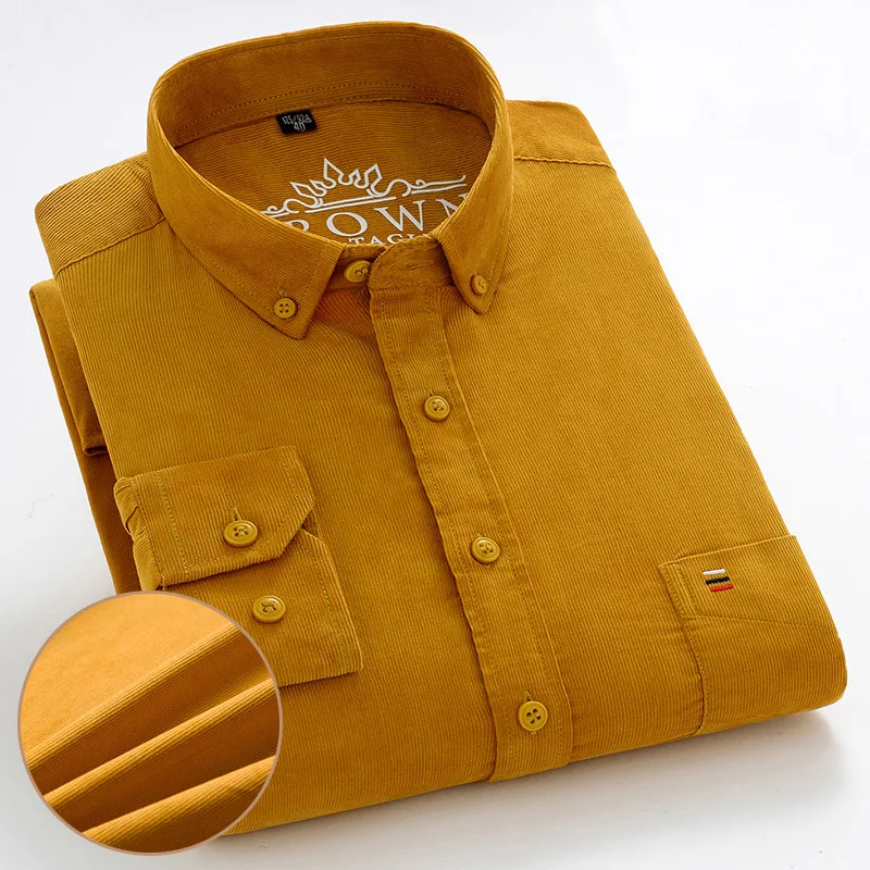 100% Cotton Corduroy Oversized Button Up Shirt Korean Clothes Longsleeve Shirt for Men Casual Pocket Business Japanese Fashion