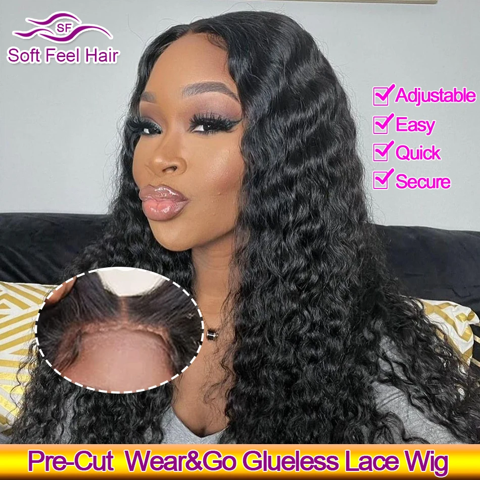 Glueless Wear And Go Human Hair Wigs Brazilian Deep Wave 4x6 HD Lace Closure Wig Pre Cut Glueless Wig Ready To Go Soft Feel Hair