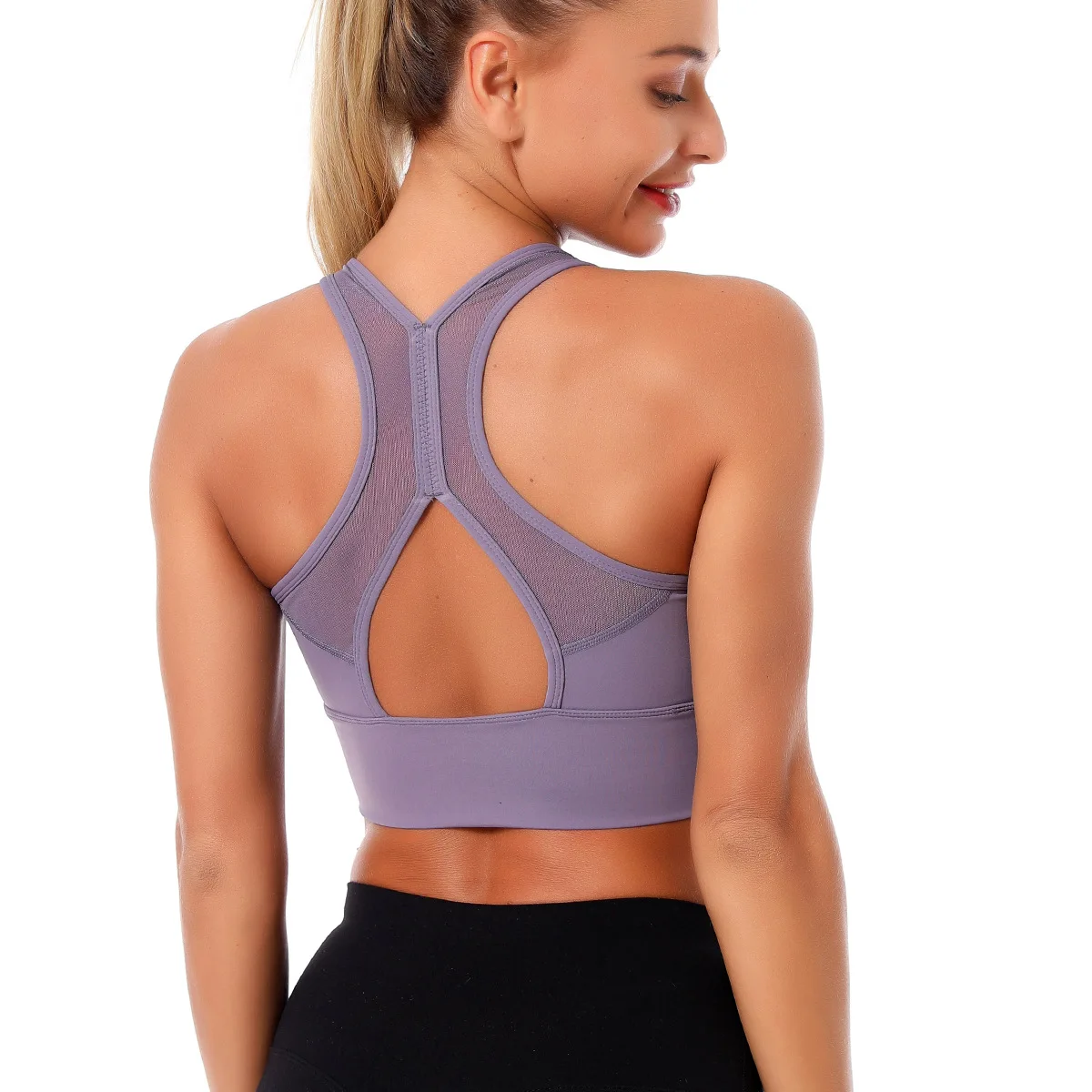 

Women Push Up Wirefree Padded Running Gym Training Workout Yoga Underwear Fitness Purple Sports Bra Crop Tops