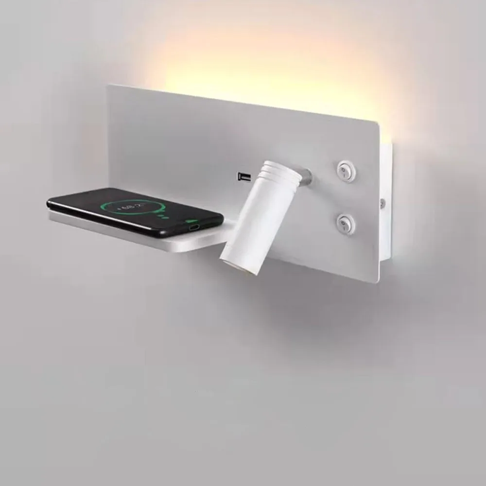 

Bedside Wall Lamp Bedroom Simple USB Mobile Phone Wireless Charging Rotatable With Switch Living Room LED Reading Light