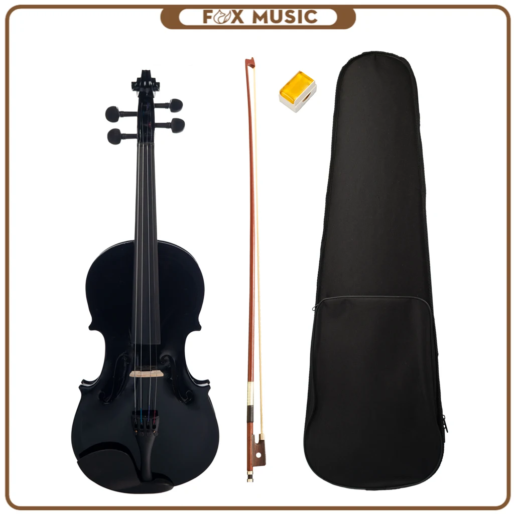 4/4 Black Acoustic Violin Fiddle Set w/ Brazilwood Bow+Rosin+Canvas Case Fit For Beginner Student Violin