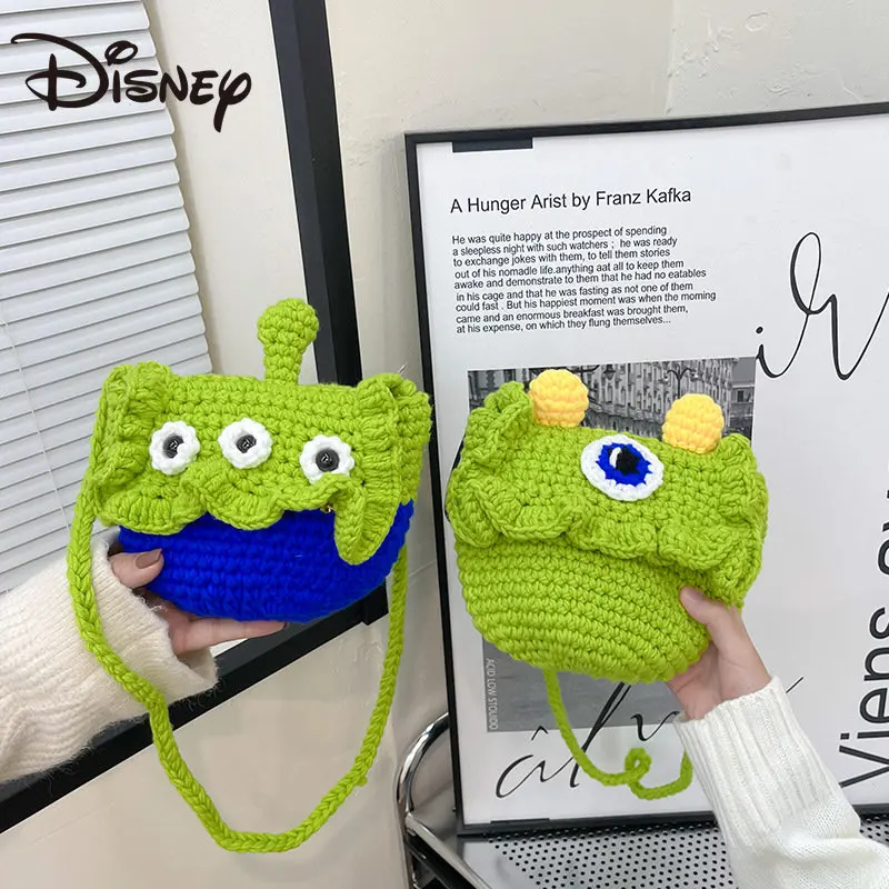 

Disney Cartoon Doll Alien Handmade Wool Woven Finished Slung Small Satchel Cute Girls Leisure Gift Shoulder Bag Clutch Purse