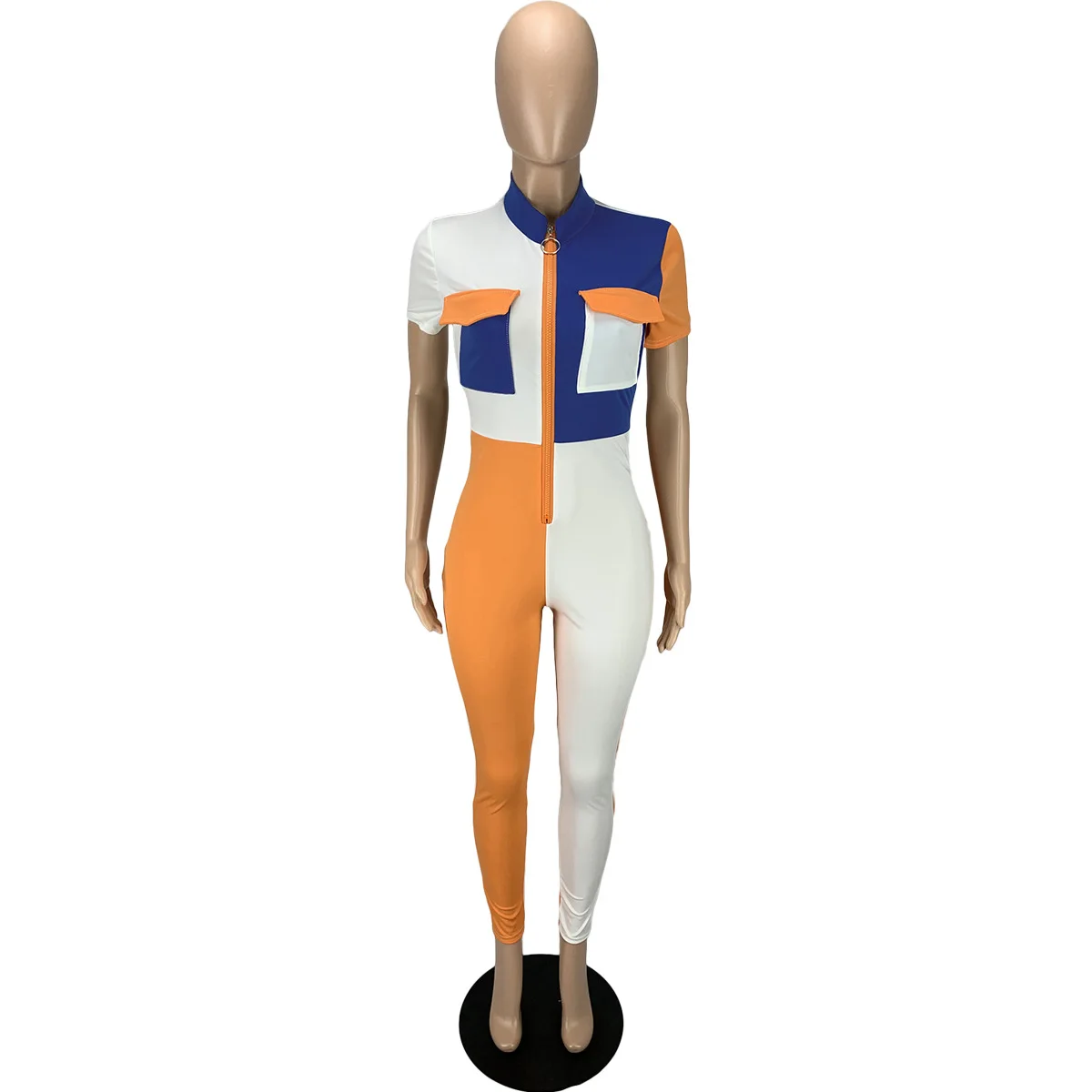 Женский комбинезон на молнии повседневный Облегающий контрастной расцветки в