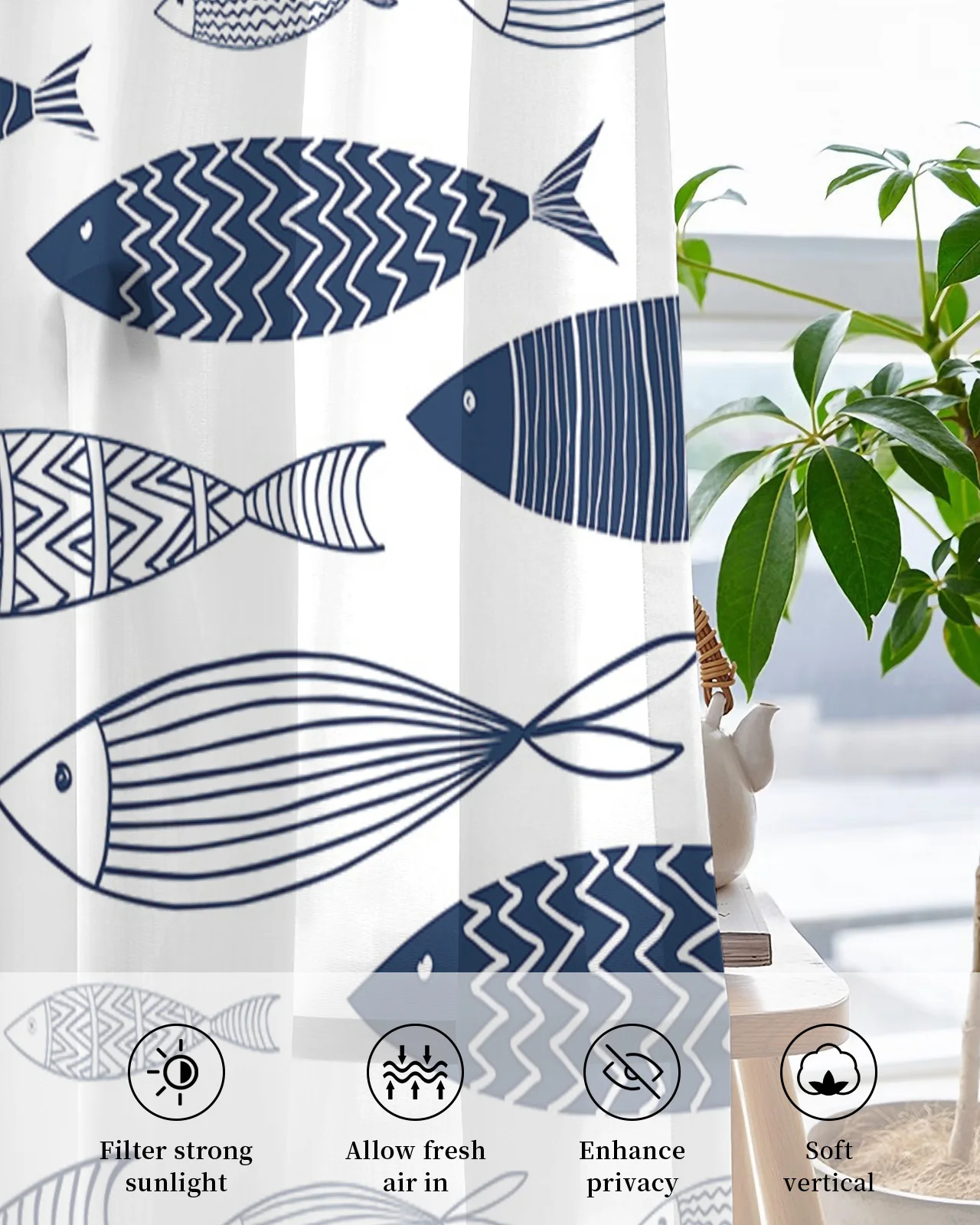 Японские тюлевые шторы в полоску с рисунком рыбы каракули занавески для гостиной