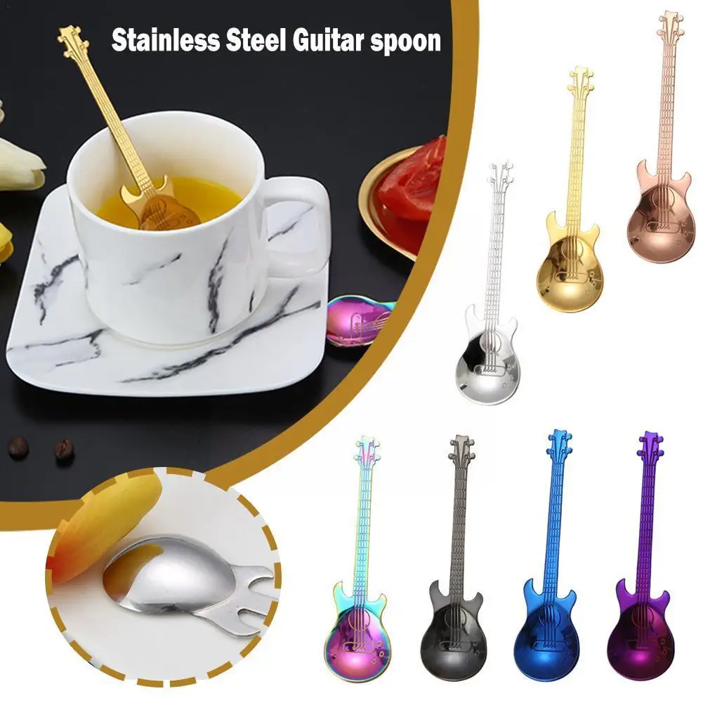 

Stirring Spoon Guitar Shape Tableware Stainless Steel Teaspoon Spoons Coffee Cake Set Kit Ice Cream Stirring Scoop L6K5