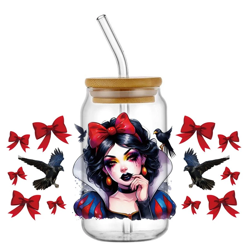 Миниатюрная мультяшная Красивая злодейка 3D UV DTF наклейка для 16 унций Libbey Glass Can Cup