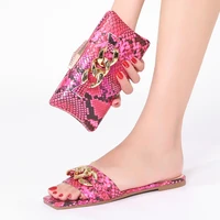 2022 italian design ladies leopard print slippers with chain decorative design high quality shoe bag set africa for wedding