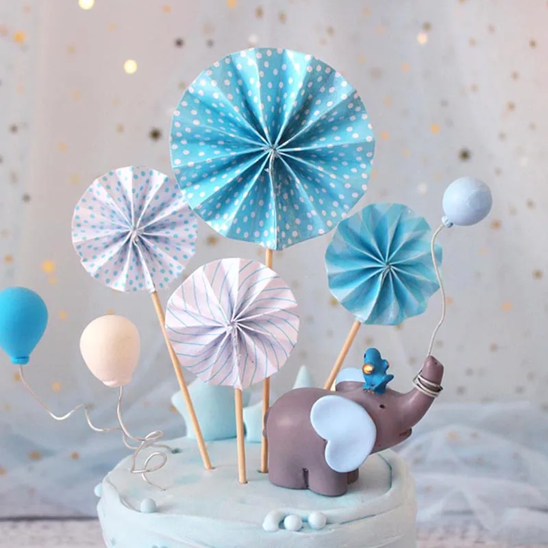 

4Pcs/lot Mini Fan Cake Topper Paper Flags Kids Birthday Party Baby Shower Cake Insert Cupcake Toppers Wedding Decoration Favor