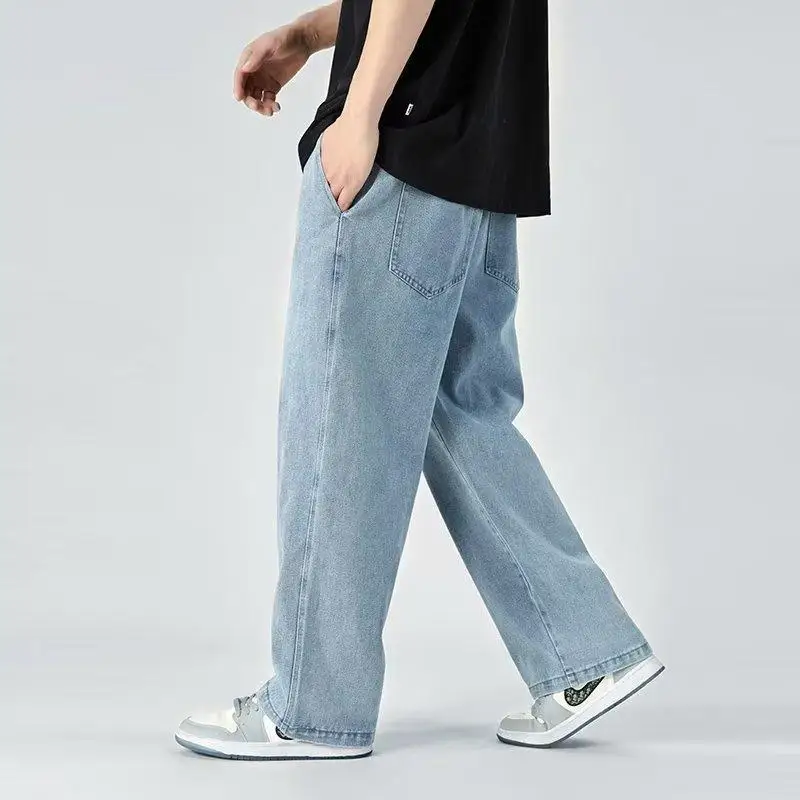 Retro Jeans Men's Spring and Autumn Straight Loose Trousers Casual Trousers Solid Colour Wide Leg Trousers