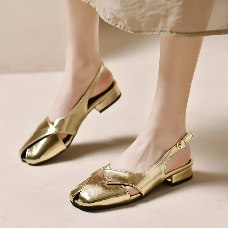 2024 летняя новая женская обувь с квадратным носком модный дизайн повседневные