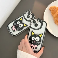 creative cartoon cute black cat makeup mirror phone case for iphone 13 12 pro max 11 plus x xs max xr relief soft cover