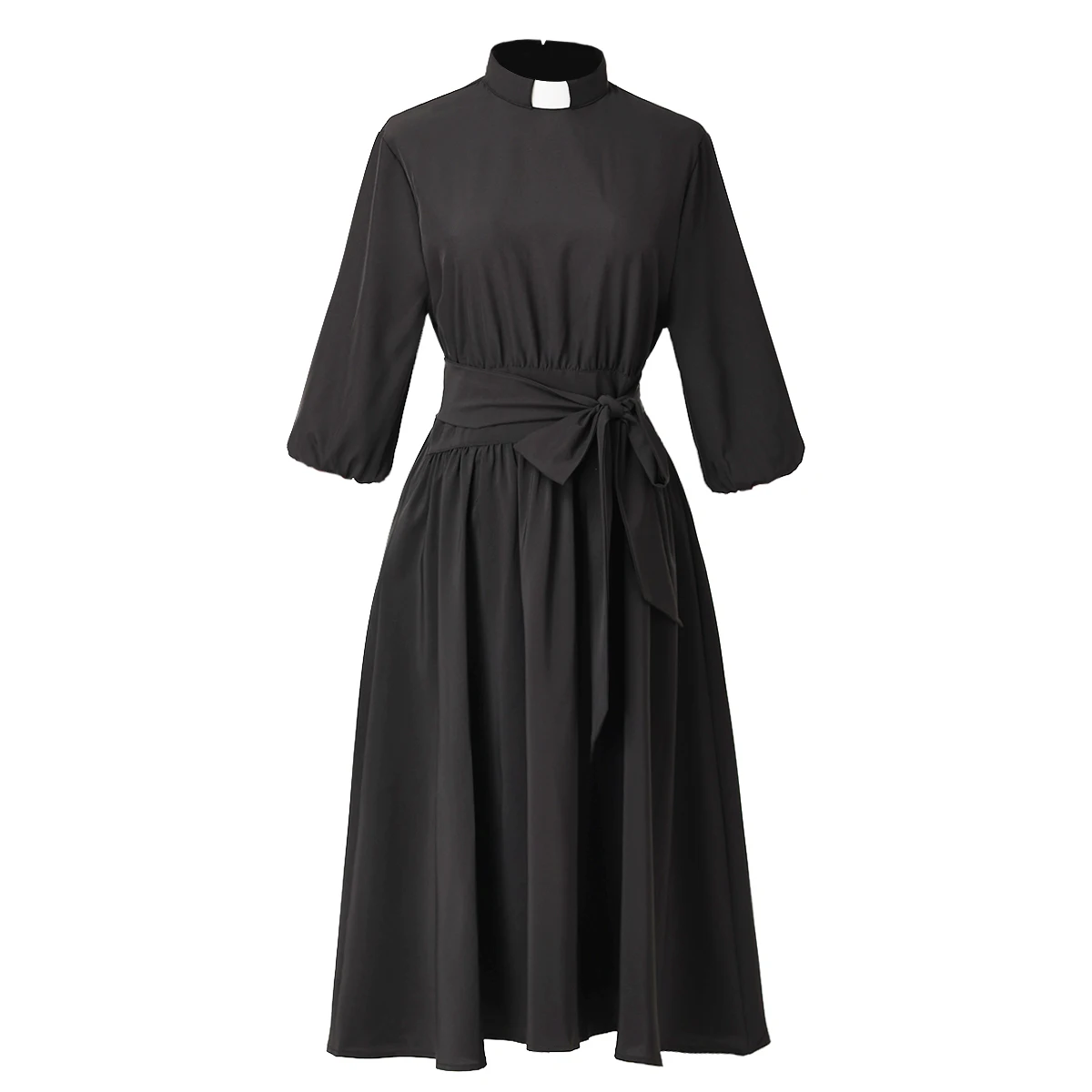 

Church Clergy Dresses for Women Black Priest Collar Casual Midi Dress