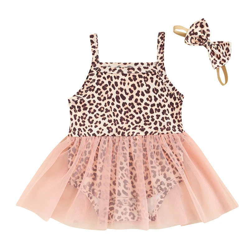 Комбинезон для новорожденных девочек с леопардовым принтом летняя одежда без