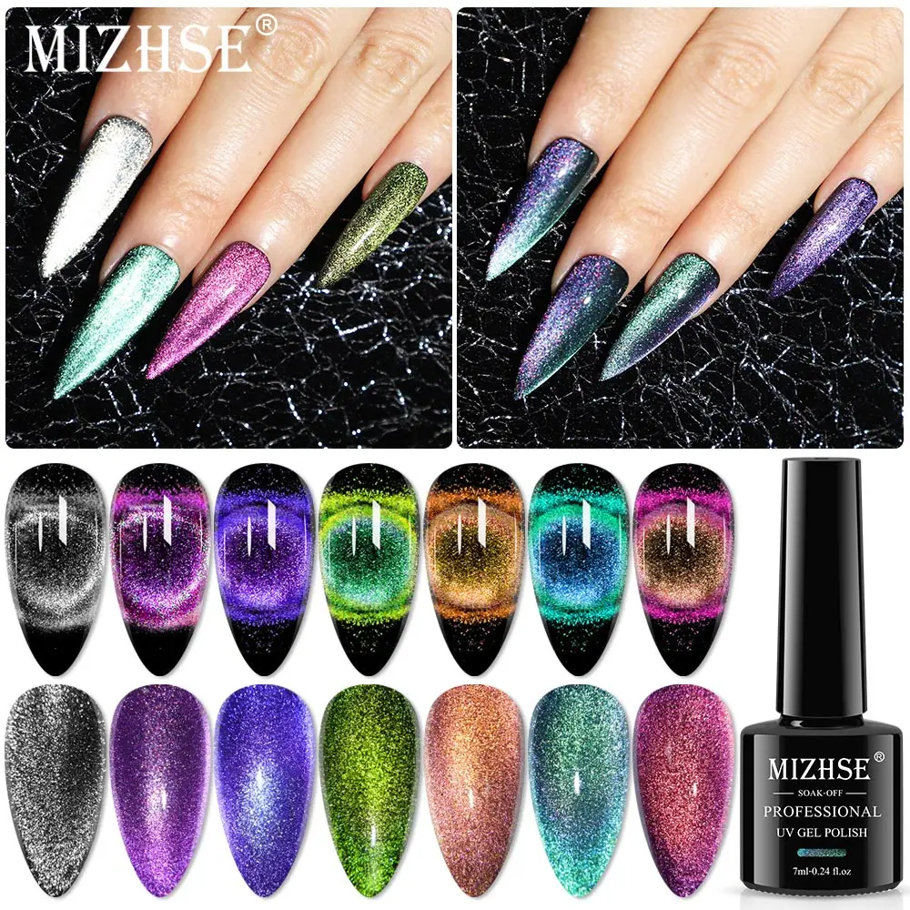 

MIZHSE 7ML 9D Cat Eye Top Coat Gel Nail Polish Sparkling Glitter UV Laser Gel Varnish Semi Permanent Cat Magnetic Gel Nail Art