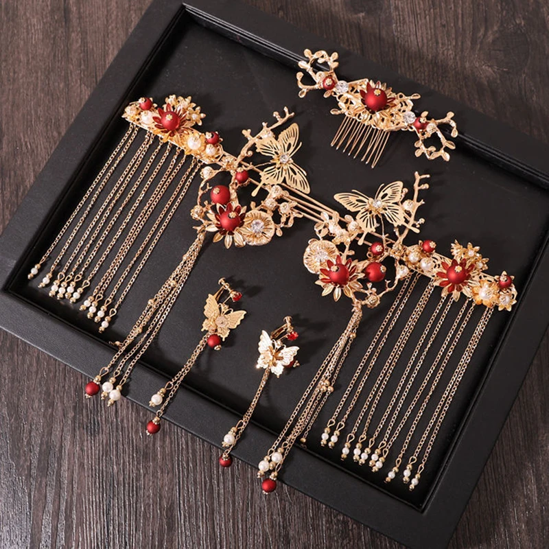 

Women Hanfu Hair Combs Traditional Chinese Wedding Hair Accessories Headband Stick Headdress Head Jewelry Bridal Headpiece Pin