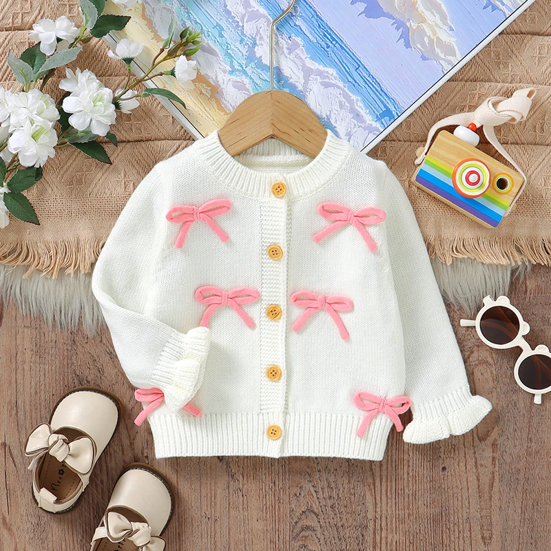 Свитера для маленьких девочек кардиганы милая вязаная верхняя одежда с розовым