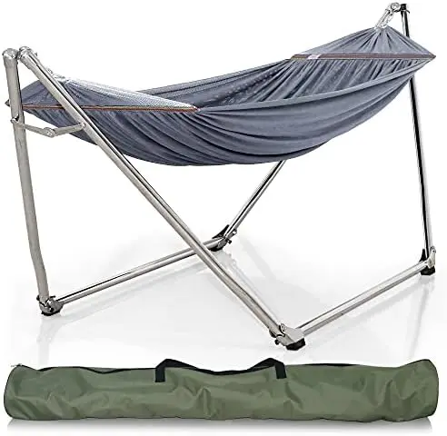 

Capacity Hammock with Stand Included Instant Set Up Foldable Portable Hammock Bed with Spreader , Indoor & Outdoor, Grey