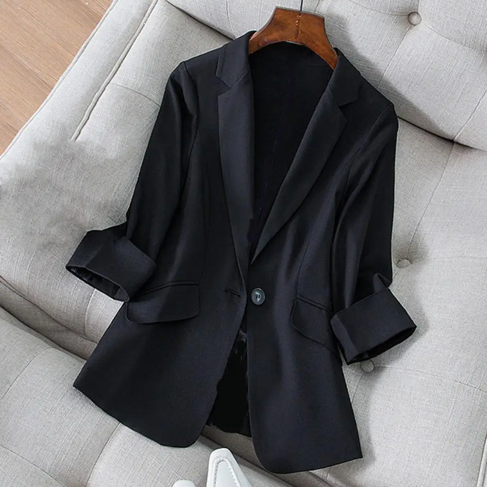 

Lapel Lady Blazer Three Quarter Sleeve Women's Jacket Temperament Single Button Design Suit Coat Women's Jacket for Business