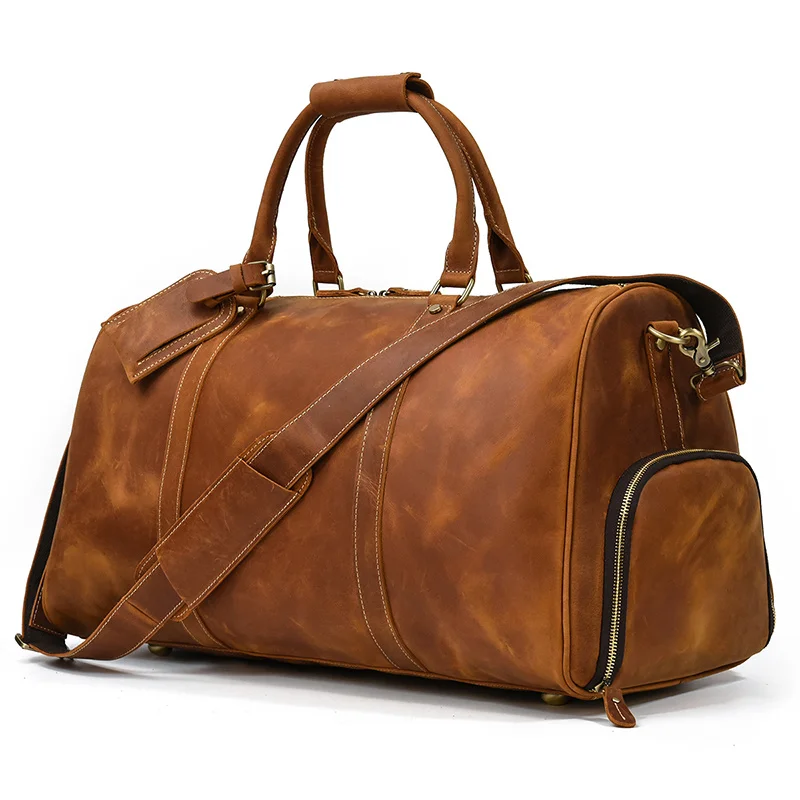 

XL Large Size Leather Travel Bag 100% Genuine Leather Travelling Handbag Feature Crazy Horse Leather Duffle Bag For Man