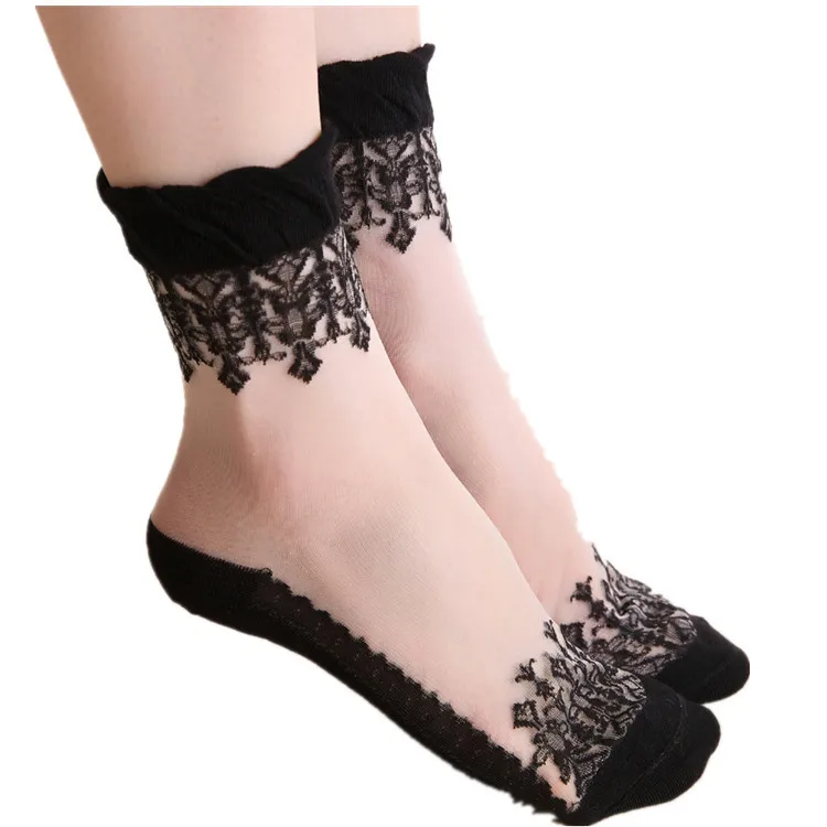 Lolita Women Invisible Lace Socks Thin Ladies Lace Boat Socks Hollow Non-slip Shallow Transparent Socks Women Cute Socks Kawaii