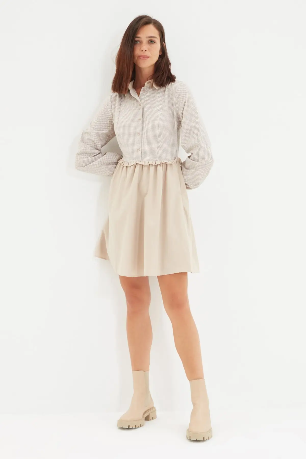 

Trendyol Gingham Shirt Collar Dress TWOAW22EL1639