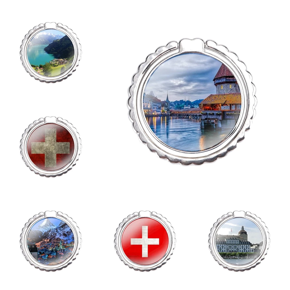 Фотокольцо, подставка, металлический держатель с откидной ножкой, люцерновое озеро и Флаг Швейцарии, роскошный гибридный