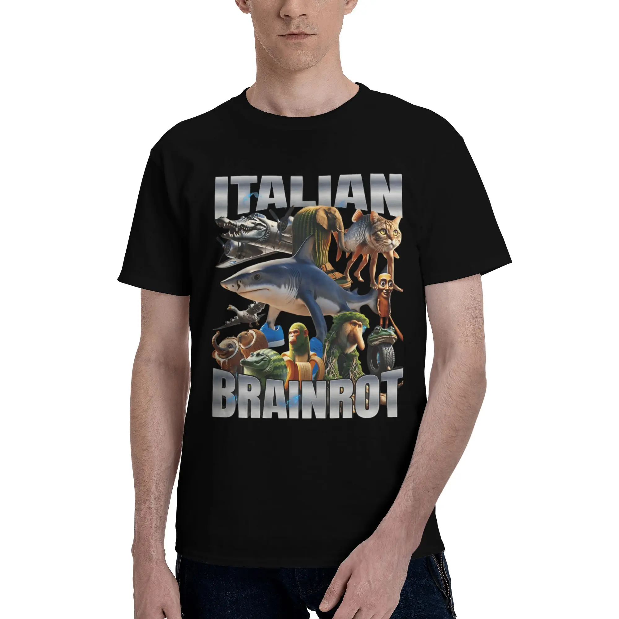 Фото Футболка Italian Brainrot Plain T-Shirt |   100% хлопок, круглый вырез горловины, дизайн Brainrot |   Индивидуальная печать и оптовая продажа №1