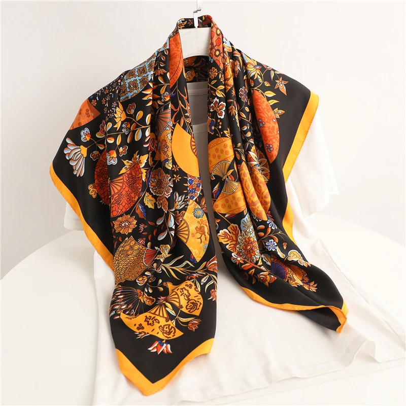 Женский квадратный шарф 90 см саржевый Шелковый женский Мягкий хиджаб шали