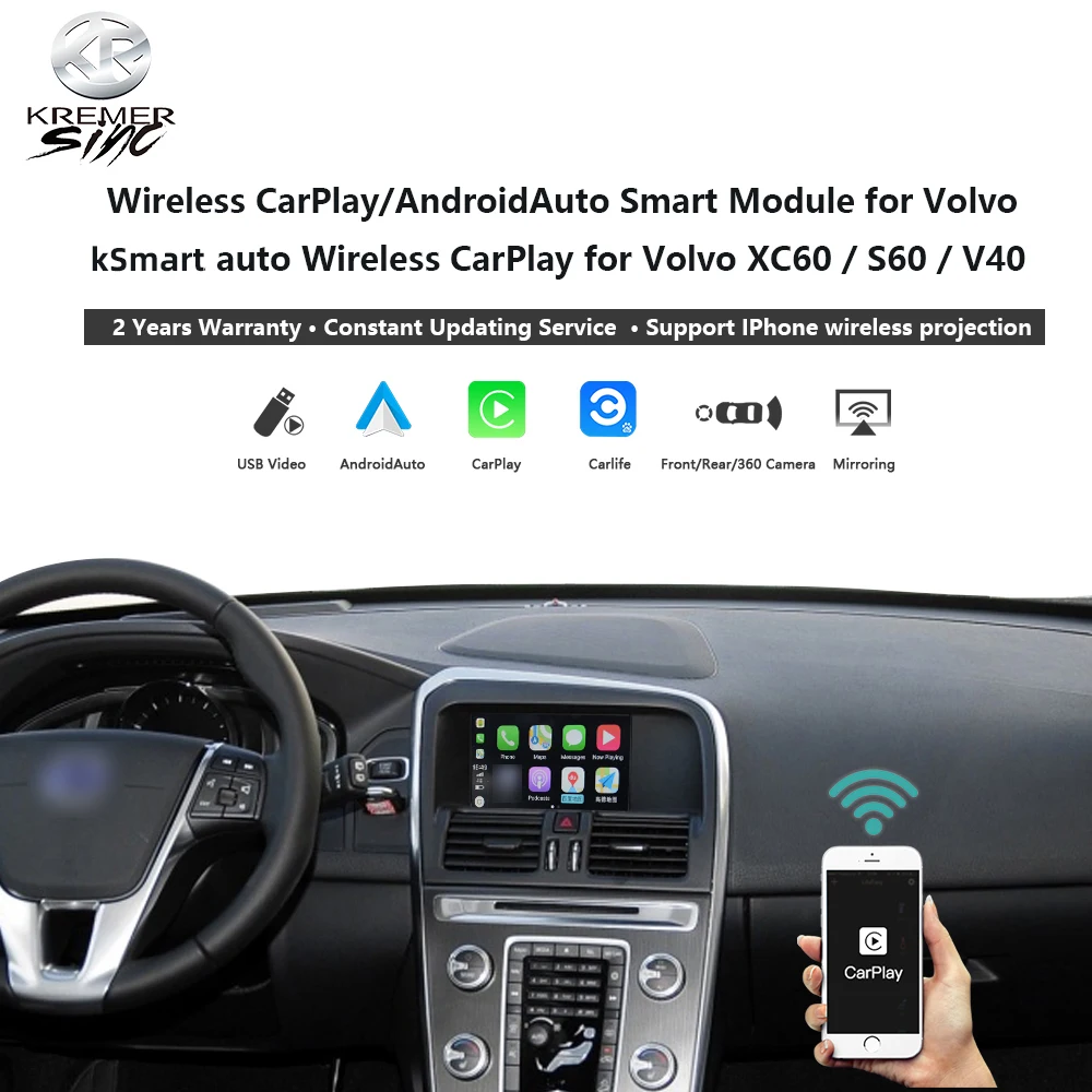 KSmart автомобильный беспроводной CarPlay AndroidAuto модифицированный бокс для 2015-2019 Volvo V40 XC70 XC60 S60 V60 V70 S80 зеркальный OEM микрофон