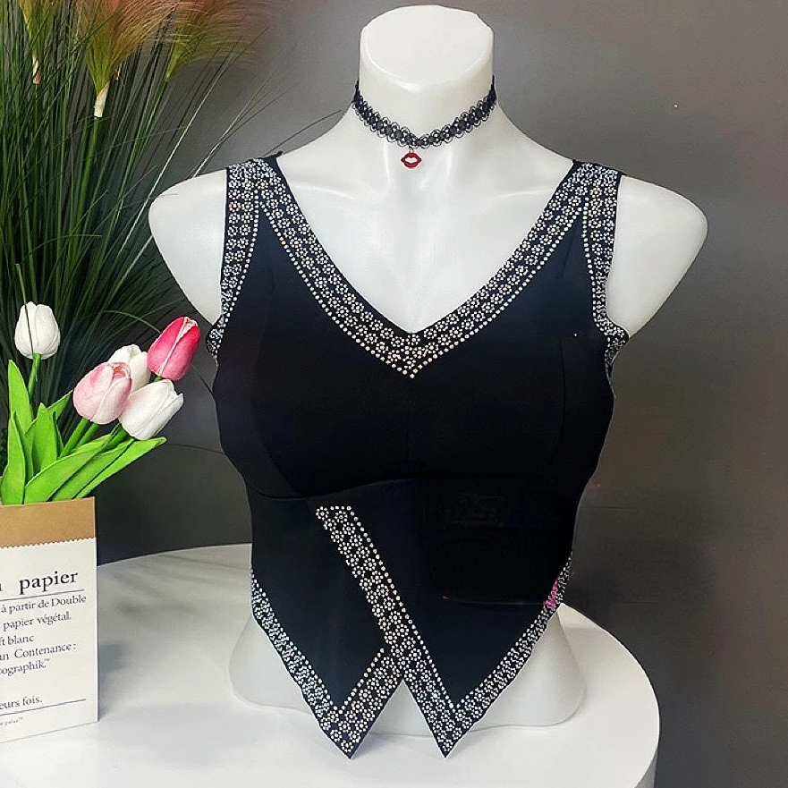 

v neck tanks top women rhinestone crop top women padded camisole woman sports bras womens tops