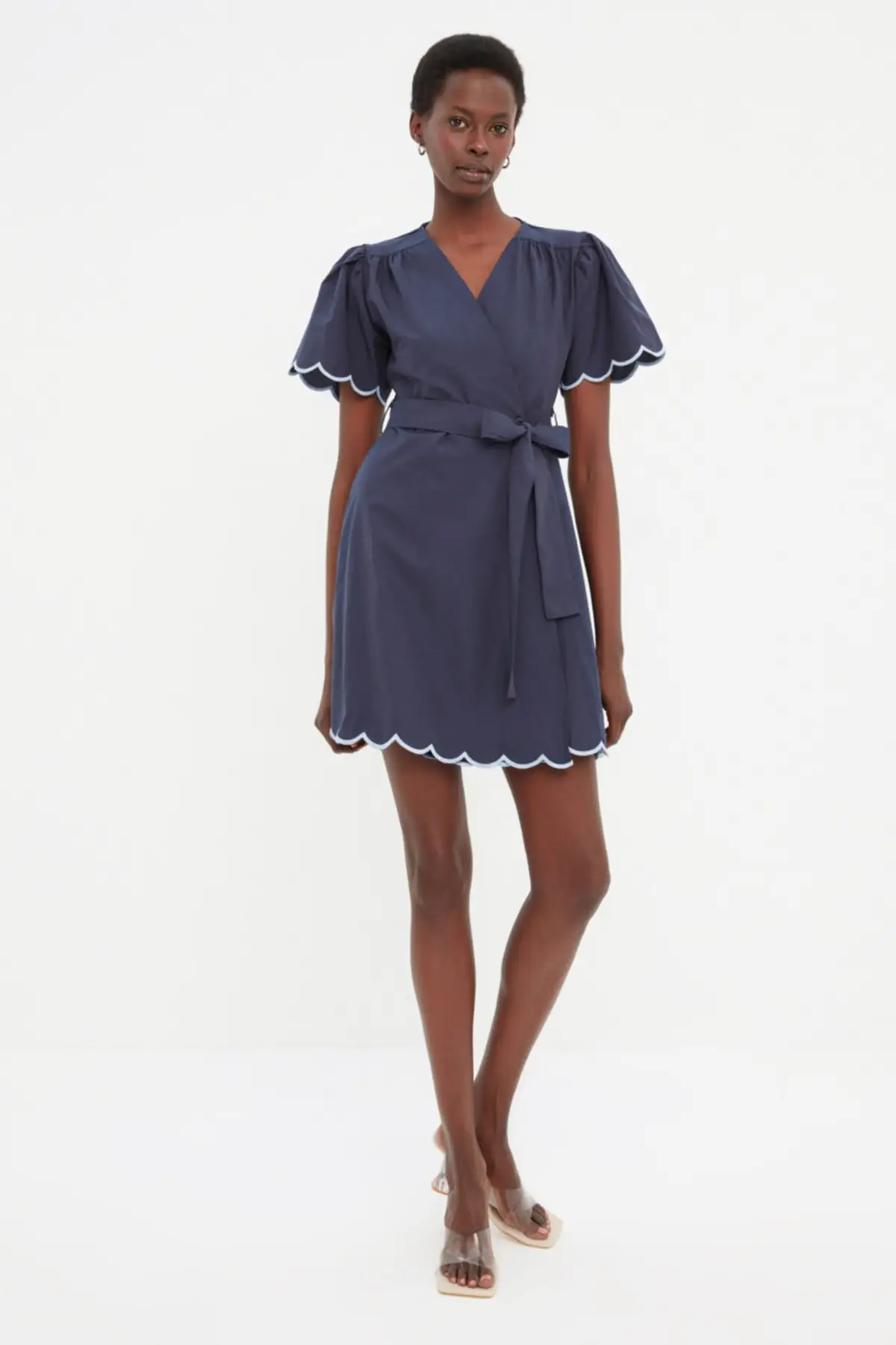 

Women's Dress Navy Blue Double Breasted Elegant Fashion Casual Casual Comfortable Short Sleeve Summer Boho Beach Dress