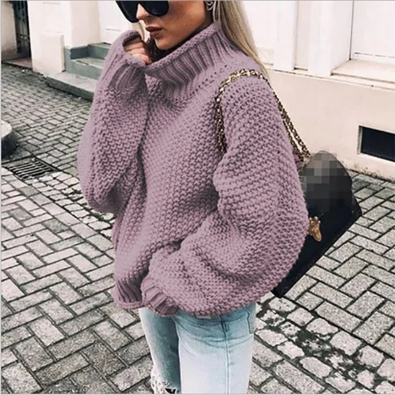 

Heeatal Thick Line Sweater Women Pullover Rolled Edge Turtleneck Dolman Sleeve Knitted Sweater Long Sleeve Top Sueters De Mujer