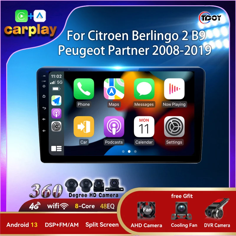 Автомобильная стереосистема для Citroen Berlingo 2 B9 Peugeot Partner 2008-2019 авторадио Android Carplay Auto