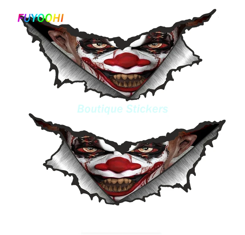 

FUYOOHI Exterior/Protection Boutique Stickers Interesting Triangular Ripped Torn Metal Evil Horror Clown Motif Vinyl Car Decals