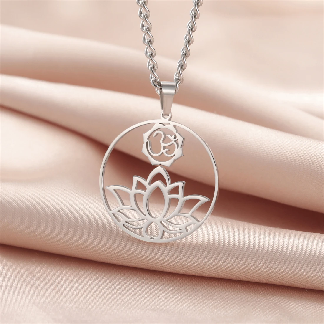 EUEAVAN OM символ йога кулон ожерелье для женщин из нержавеющей стали полые ожерелья