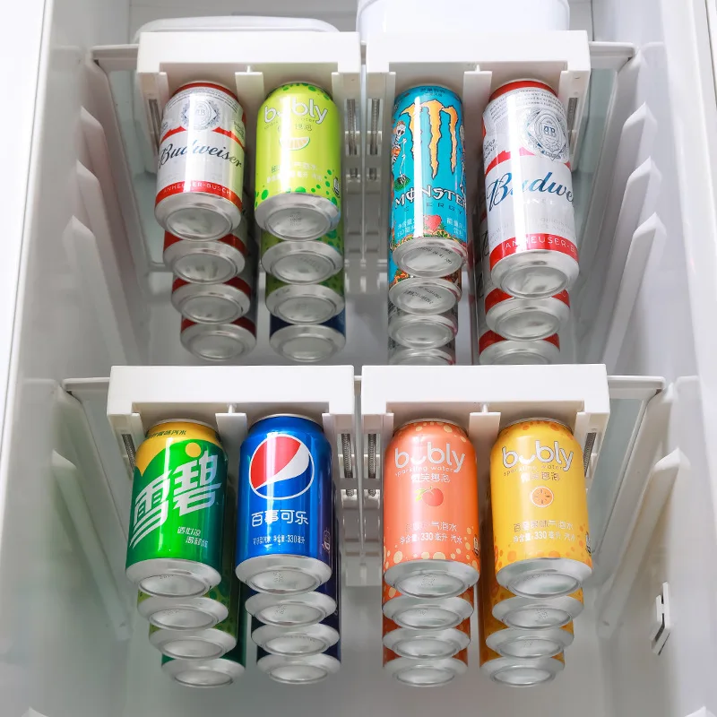 2 قطعة الثلاجة يمكن موزع الصودا المشروبات رفوف التخزين صف مزدوج معلقة البيرة حامل الصودا يمكن موزع للثلاجة