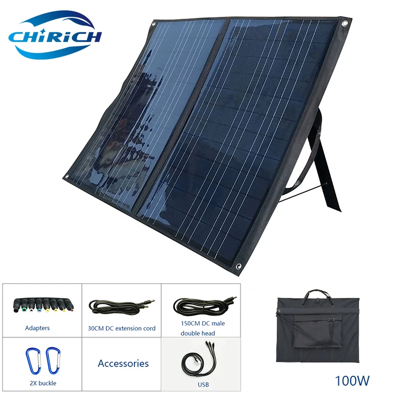 

Portable 100W Solar Panel Folding Bag USB+DC Output Solar Charger Outdoor Power Supply Camping for Mobile Phone Power Generator