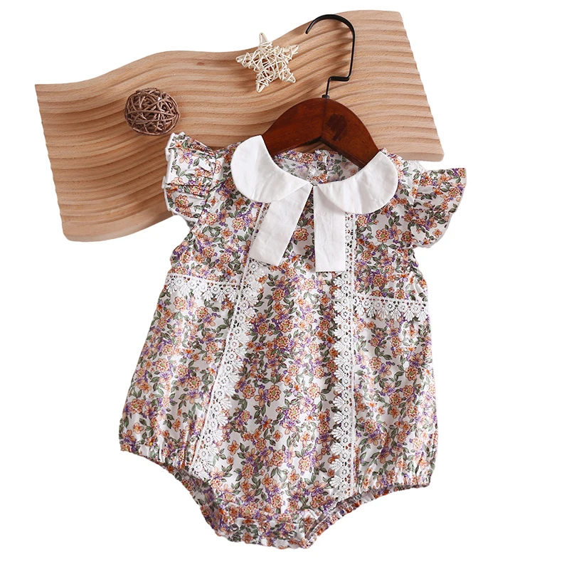

Боди для маленьких девочек 2022, комбинезон с цветочным рисунком и рукавами-летячими, летняя одежда для маленьких девочек, цельная хлопковая одежда в Корейском стиле