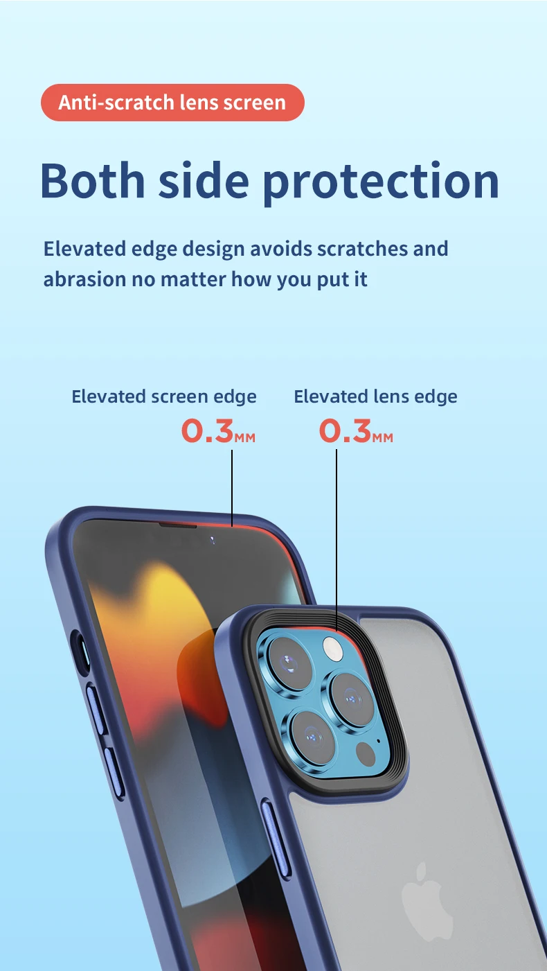 Rock Shockproof for iPhone 14 Pro Case,Translucent Matte Hard Back with Silicone Slim Protective Anti-Fingerprint Anti-Scratch