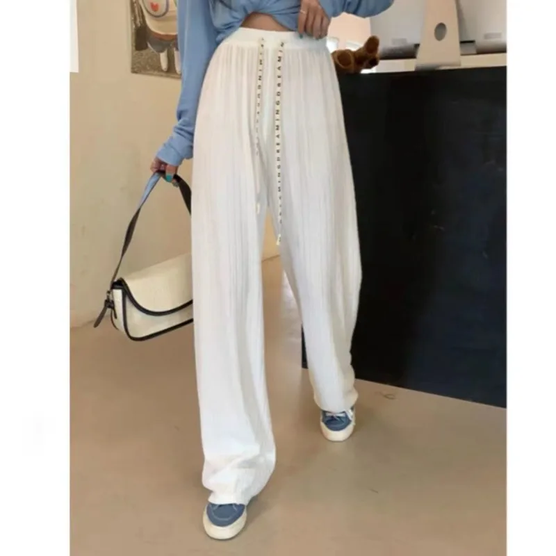 Осенне-зимние женские Однотонные эластичные свободные длинные широкие брюки на