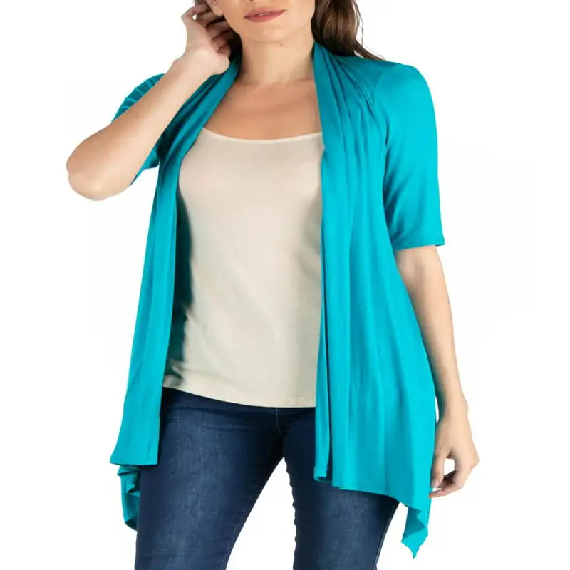 

Comfort Apparel Women's Loose Fit Open Front Cardigan with Half Sleeve